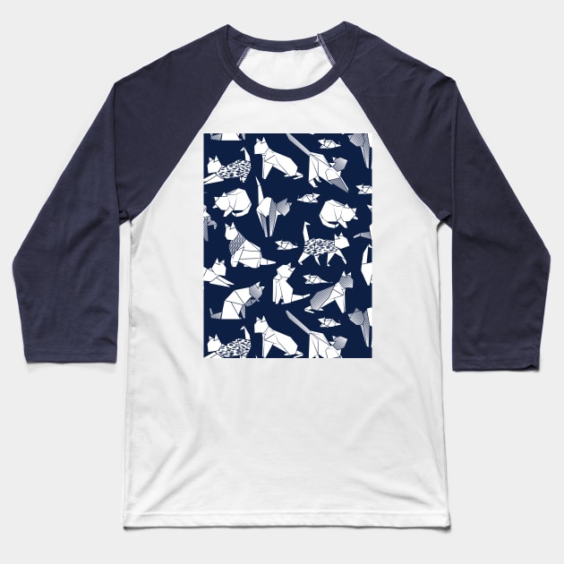 Origami kitten friends // pattern // blue navy background paper cats Baseball T-Shirt by SelmaCardoso